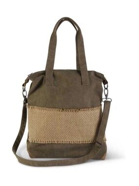 Crosstree Lane Brown Canvas Woven Jute Festival Boho Large Messenger Tote Bag